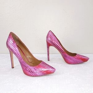 Rachel Roy Gardner Pink Snakeskin Pumps Leather Heels US 9.5
